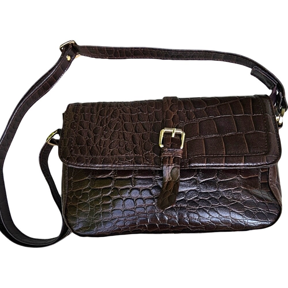Ashwood brown crocodile print Crossbody Bag Snap Flap Shut with Gold